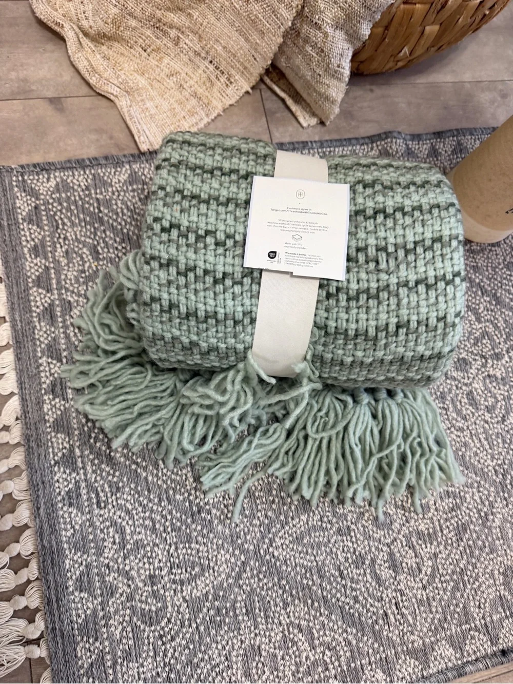 Studio McGee Mint Sage Knit Throw with Fringe